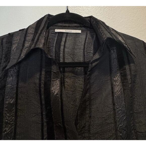 Vintage Xanaka Women’s Y2K Sheer Velvet Striped Button Down Shirt Whimsigoth Top - Picture 3 of 11